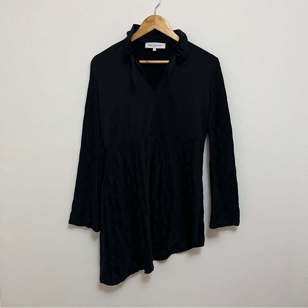 Anne Fontaine Black Long Sleeve Edmee Textured Asymmetrical Tunic Blouse Size 10